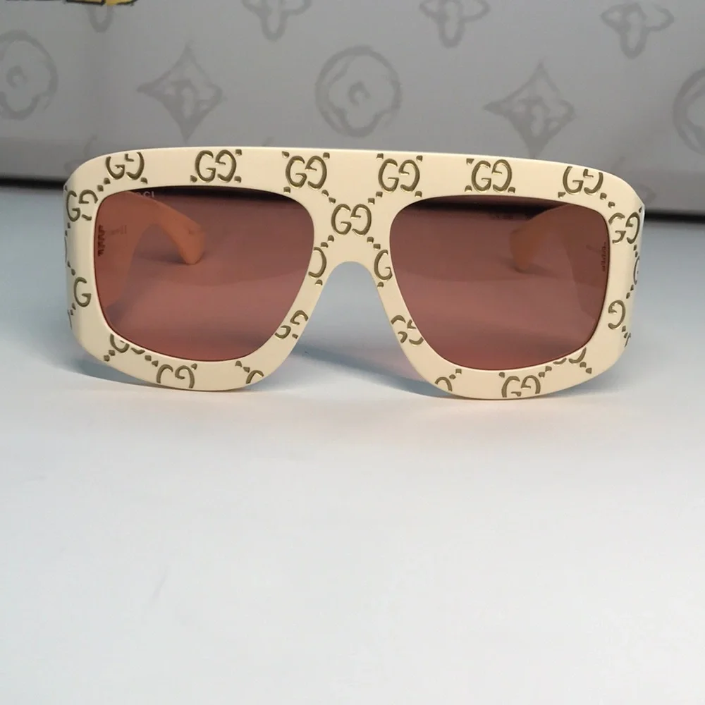 New Authentic Gucci Cream Sunglasses with Orange Lenses GG0983S 001